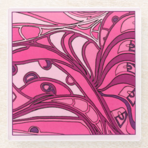 Abstract roze paneelschildering glazen onderzetter