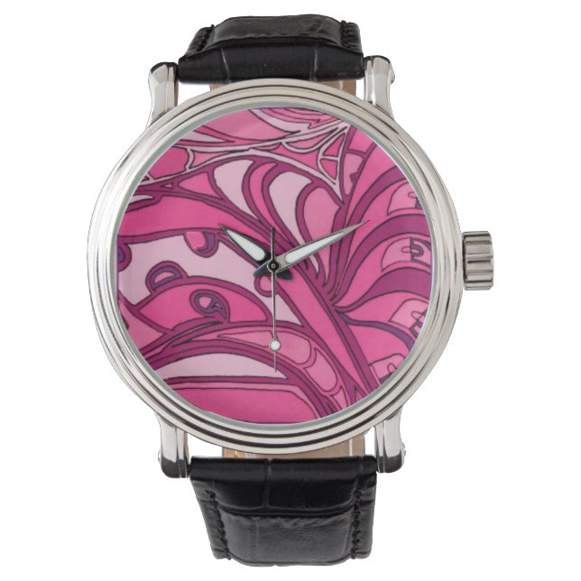 Abstract roze paneelschildering horloge (Voorkant)
