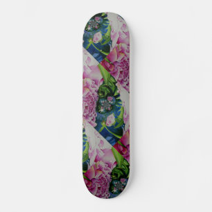 Abstract roze pioen bloemenschilderij waterverf skateboard