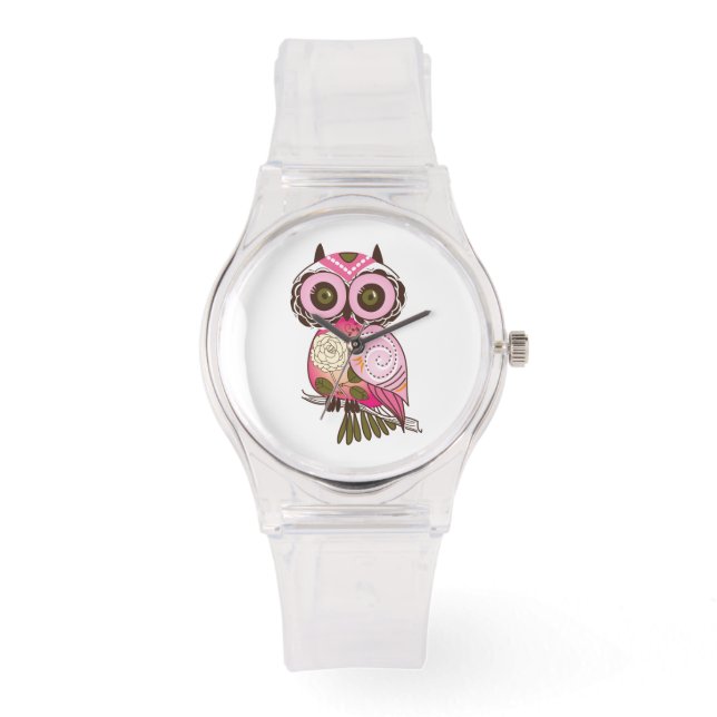 Abstract roze roze roewand van het Retrofpatroon Horloge (Voorkant)