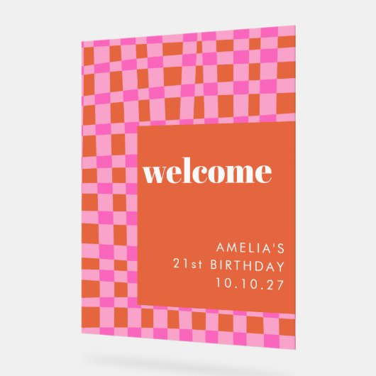 Abstract Roze Sinaasappel Custom 21st Verjaardag W Acryl Bord (Hoek)