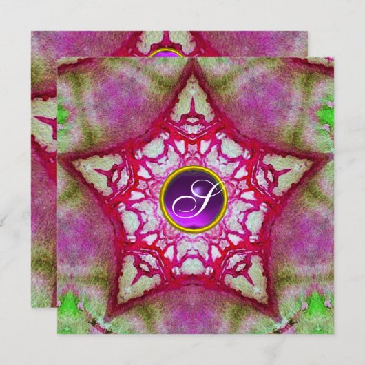 ABSTRACT ROZE STER PAARSE AMETHYST MONOGRAM KAART (Voorkant / Achterkant)