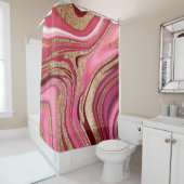Abstract roze vloeibare marmer met glitter goud douchegordijn (In situ)