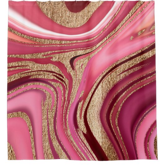 Abstract roze vloeibare marmer met glitter goud douchegordijn (Voorkant)
