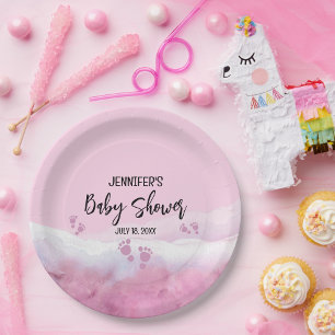 Abstract Roze Waterverf Baby shower Papieren Bordje