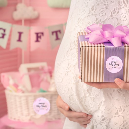 Abstract Roze Waterverf Baby shower Ronde Sticker