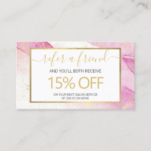 Abstract Roze Waterverf Faux Gold Dust Referral Visitekaartje