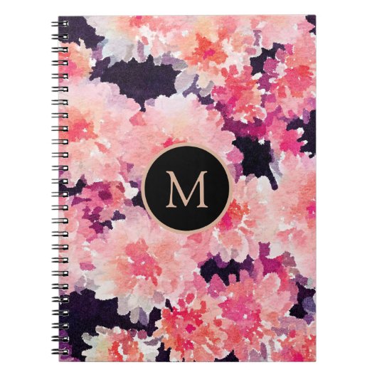 Abstract roze waterverf floreel monogram notitieboek (Voorkant)