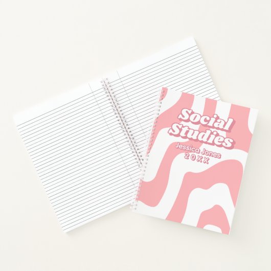 Abstract Roze Wit Wavy Lines School Onderwerp Notitieboek (Binnen)