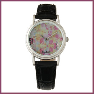 Abstract roze zwart en geel horloge