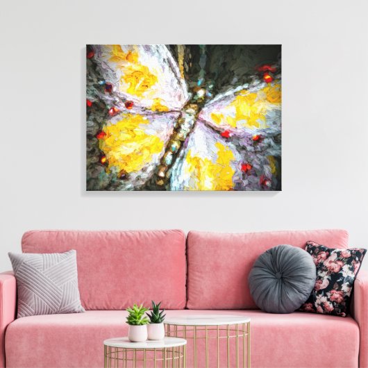 Abstract ruby jowelde gele vlinderschilderingen canvas afdruk (Insitu (Woonkamer))