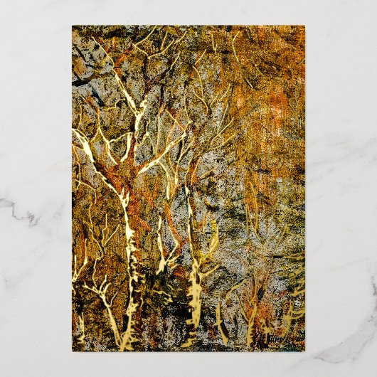 Abstract rustiek bos w gouden folie hoogtepunten. folie feestdagenkaart (Voorkant)