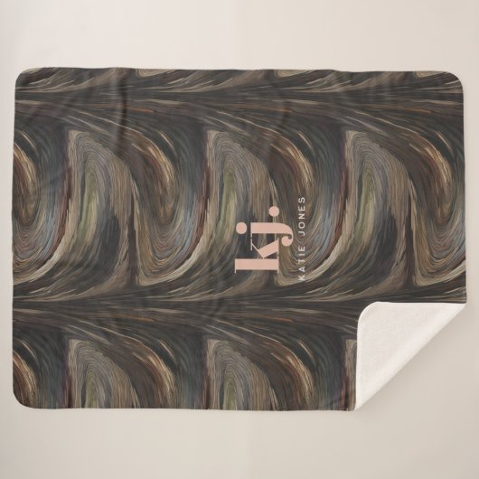 Abstract rustiek houten korrelpatroon Monogram Sherpa Deken (Voorkant (horizontaal))