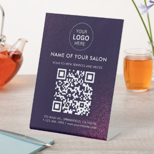 Abstract Salon Bedrijfs QR-code en Logo Reclamebord Met Voetstuk
