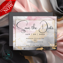 Abstract Save the Date - Zwart Goud Roos Roze Kaart