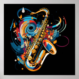 Abstract saxofoon ontwerp poster