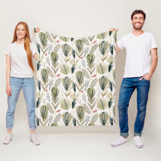 Abstract Scandinavian Christmas Foliage Sage Green Fleece Deken