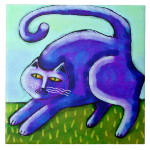 Abstract schilderen met Happy Paars kat Tegeltje