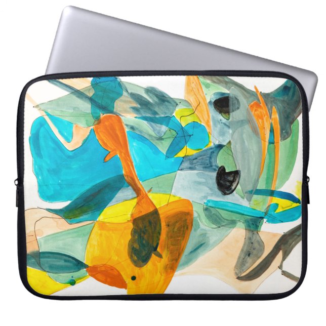 abstract schilderen op papier met levendige kleure laptop sleeve (Voorkant)
