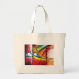 abstract schilderen rood geel groen blauw grote tote bag
