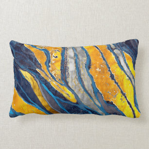 Abstract schilderen, strepen, goud, zilver, blauw kussen