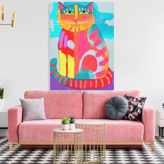 Abstract schilderen van  Kat Canvas Afdruk (Insitu (Woonkamer))