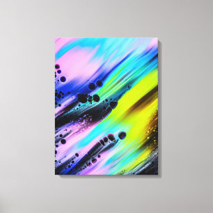Abstract schilderij, Blauwgroen, Roze, Zwart, Geel Canvas Afdruk