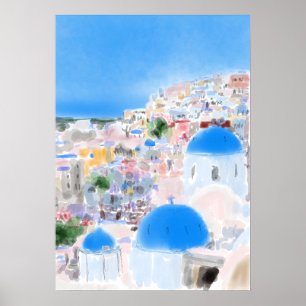 Abstract schilderij Griekenland eiland Santorini o Poster