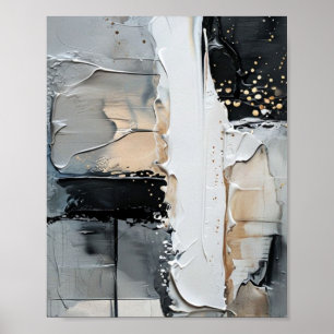 Abstract schilderij in zwart, wit en goud poster