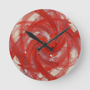 Abstract Schilderij met Dieprode Spiraal Ronde Klok
