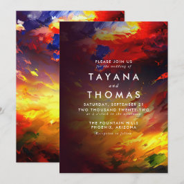 Abstract schilderij met een kleurrijke lucht. Brui Kaart