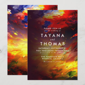 Abstract schilderij met een kleurrijke lucht. Brui Kaart