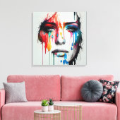 Abstract schilderij van een vrouwengezicht, canvas afdruk (Insitu (Woonkamer))