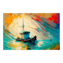Abstract schilderij van Garnalenboot in een grote