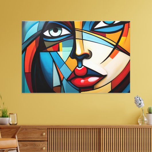 Abstract schilderij van het gezicht van een vrouw canvas afdruk (Insitu (Woonkamer))