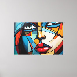 Abstract schilderij van het gezicht van een vrouw canvas afdruk