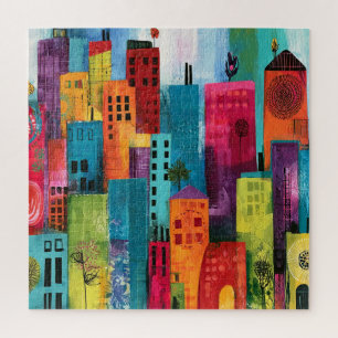 Abstract Schilderij Van Stadsgezicht Legpuzzel
