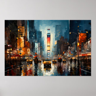 Abstract schilderij van Times Square in NYC Poster