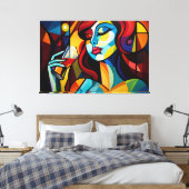 Abstract schilderij vrouw wijnglas canvas print (Insitu (Slaapkamer))