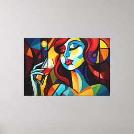Abstract schilderij vrouw wijnglas canvas print