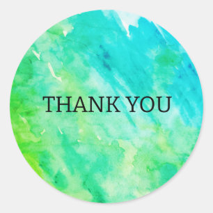 Abstract Schilderij Waterverf Blauw Groen Dank Je Ronde Sticker