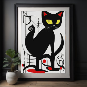 Abstract schilderij zwarte kat poster