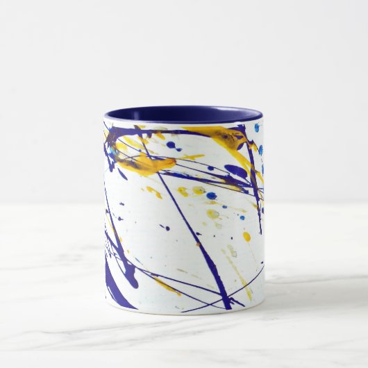 Abstract schilderplaatje in blauw en goud mok (Midden)