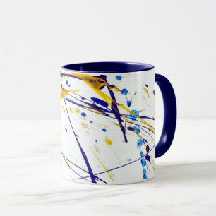 Abstract schilderplaatje in blauw en goud mok