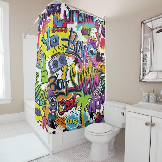 Abstract seamless comics pattern with palm tree, h douchegordijn (In situ)