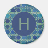 Abstract Shades of Blue Circle Pattern Monogram Magneet (Voorkant)