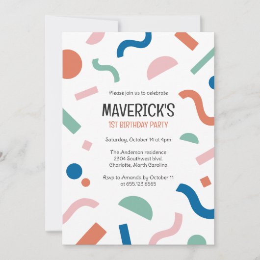 Abstract shapes baby first birthday invitation (Devant)