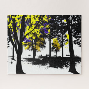 Abstract silhouet zwart wit en geel boom legpuzzel