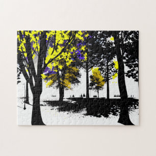 Abstract Silhouetbos met geel en Paarse Legpuzzel