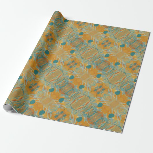 abstract sinaasappel en blauwgroen cadeaupapier (Uitgerold)